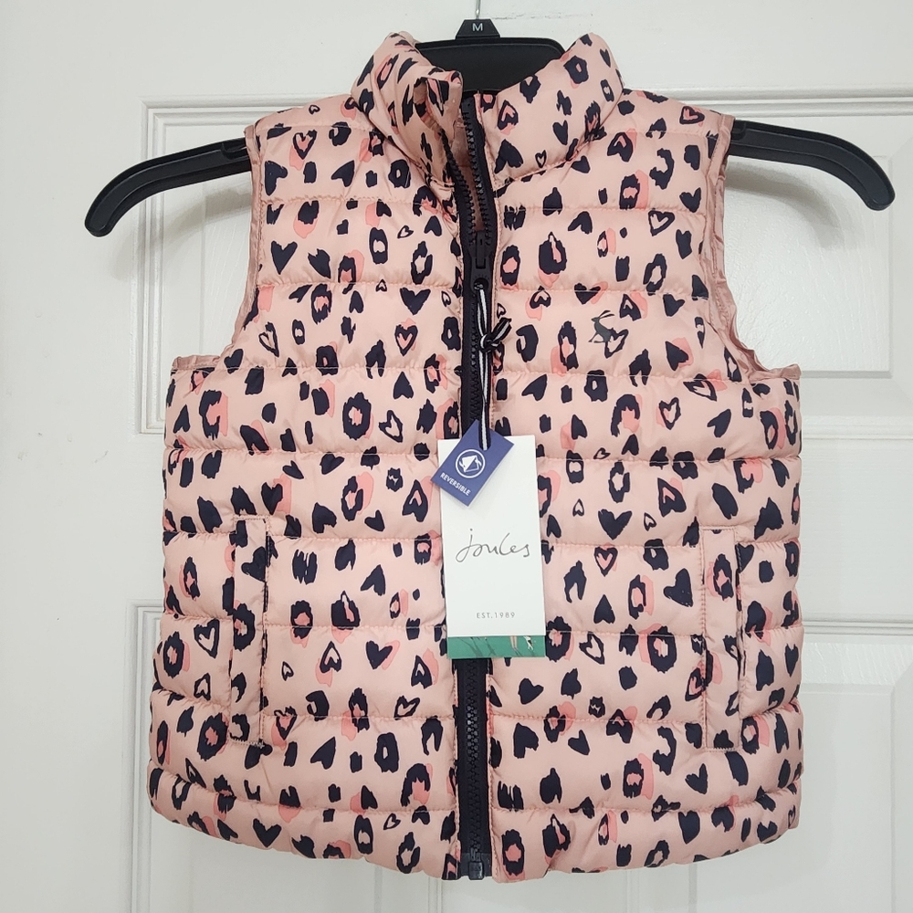 NWT Joules Flip It Pink Leopard Reversible Puffer Vest